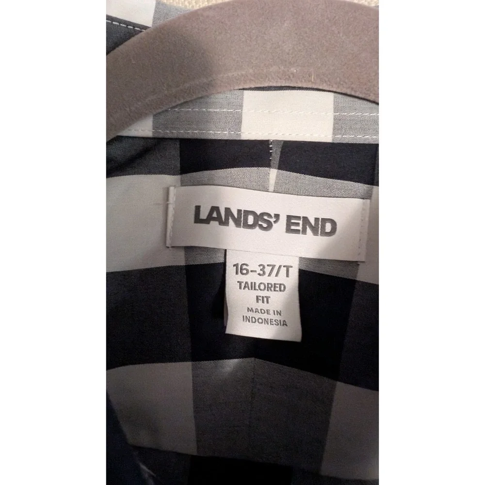 Land's End Long Sleeve Button Down Shirt Black/White Checkered Size 16 37 Tall